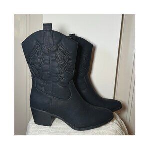 Women's Mid Calf Western Cowgirl Boots with Low Chunky Heel - Size 10